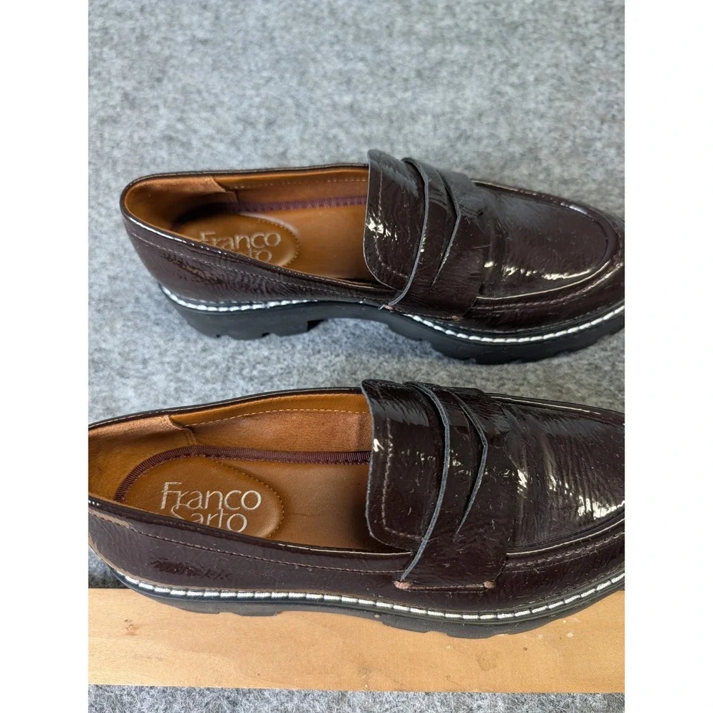 Franco Sarto High Shine Brown Balin Lug Sole Loafers Women's 5 M EUC
